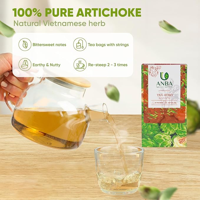 ANBA Artichoke Tea Bags 20 Count | Naturally Caffeine-Free | Pure & Handpicked Herbal Infusion | No Sugar Added | Refreshing Floral Taste| ISO HACCP Certified
