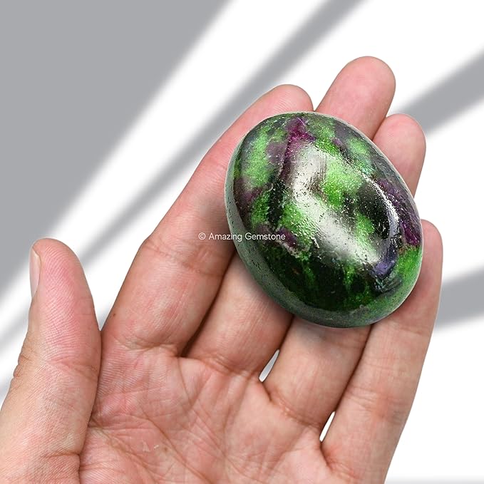 Amazing Gemstone Ruby Zoisite Crystals and Healing Stones - Large Palm Stone Crystals Piedra - Crystal for Good Luck, Balanced Positive Energy, Meditation - Unique Stocking Stuffers