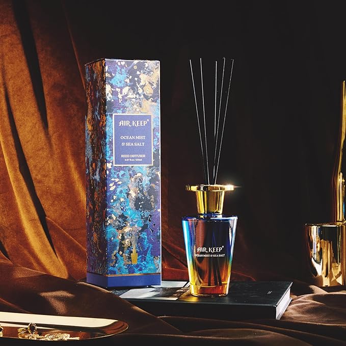 Airkeep Reed Diffuser Set 5.07 fl oz, Ocean Mist & Sea Salt Scent Diffuser with Sticks, Home Fragrance Oil for Bedroom, Bathroom, Office Decor