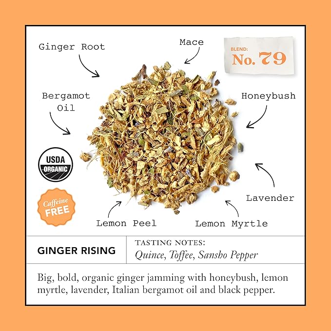 Steven Smith Teamaker Ginger Rising No. 79, Organic Ginger, Lemon, Herbal Tea Blend, Caffeine-Free, Sugar-Free, Sustainably Grown, Tea Bags, 15 Sachets, 1.48oz each