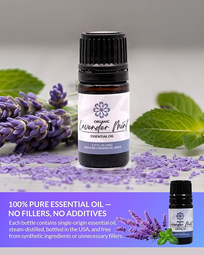 Essence Lavander Mint Essential Oil – 100% Pure & Therapeutic Grade – Perfect for Aromatherapy, Diffusers & Recharging Essence Nasal Diffuser Rings – Natural Stress & Mood Support (5mL)