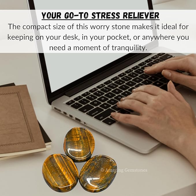 Amazing Gemstone Tiger Eye Worry Stone Crystals and Healing Stones - Worry Stones for Stress Relief Gifts - Piedra Crystal Fidget for Meditation, Relaxation - Unique Stocking Stuffers