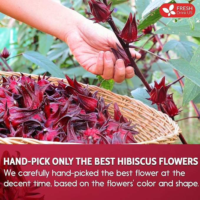 FreshDrinkUS, 6oz Hibiscus Dried Flowers, 100% Natural, Pure from Hibiscus Flowers. Loose Flower Hibiscus Herbal Tea. Hibiscus Flower Tea. No Sugar, No Caffeine, No Gluten, Vegan.