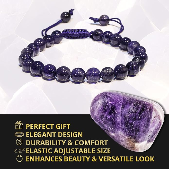 Energy Protection Crystal Handmade Adjustable Bead Bracelet Perfect for Men, Women’s Gift - Gemstone Healing Stretch Bracelet Pulsera Para Hombre Mujer Stocking Stuffer