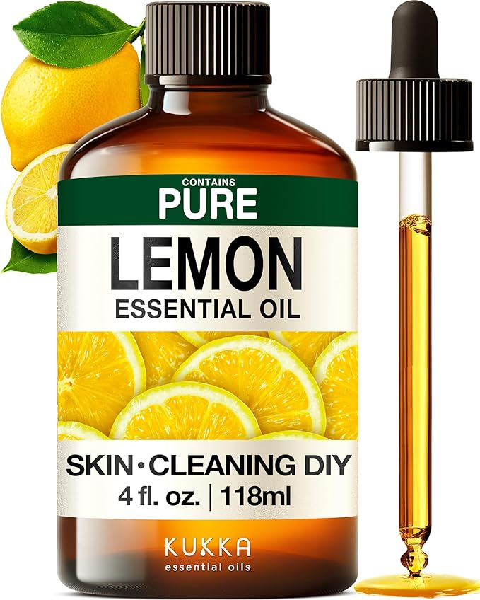 KUKKA Lemon Essential Oils - 4 Fl Oz - for Hair, Skin, Diffuser, Aromatherapy & DIY Soap Making Scent