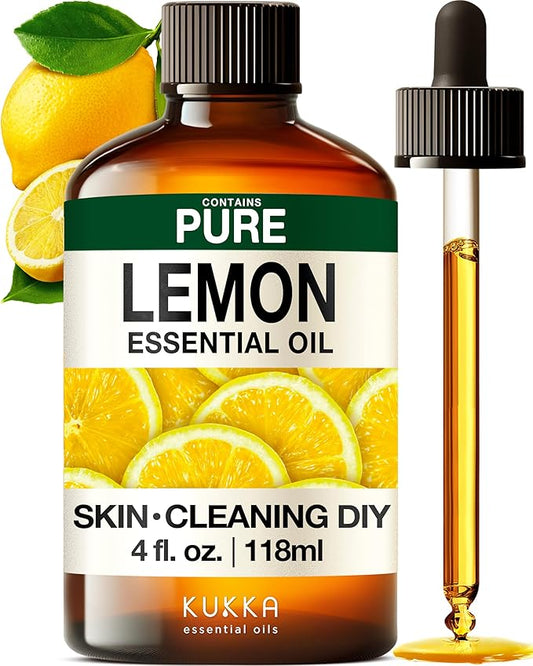 KUKKA Lemon Essential Oils - 4 Fl Oz - for Hair, Skin, Diffuser, Aromatherapy & DIY Soap Making Scent