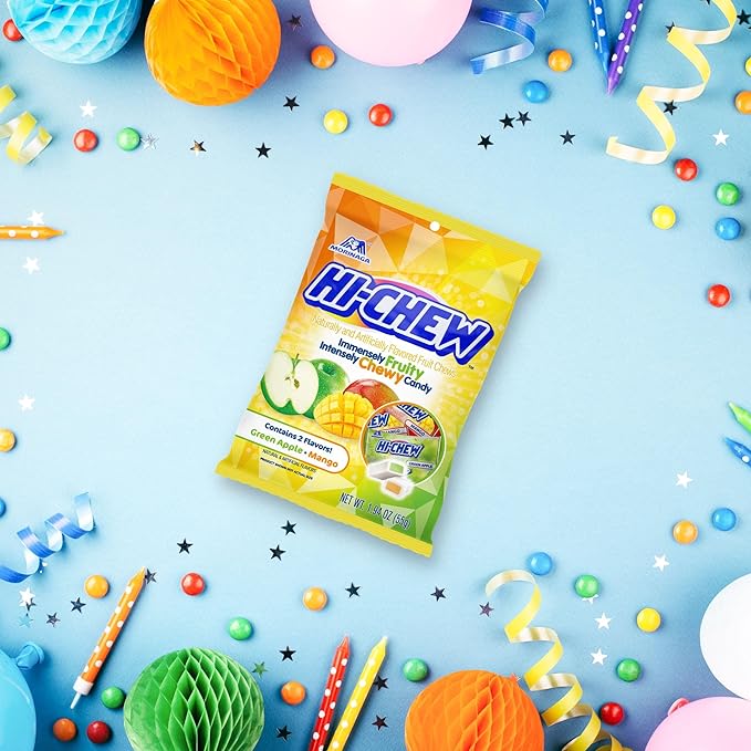 HI-CHEW Green Apple & Mango Mix, Pack of 8 Bags, 1.94oz each - Green Apple & Mango, Unique Fun Soft & Chewy Halloween Candy - Immensely Juicy Fruity Candy Flavors - Individually Wrapped for Sharing