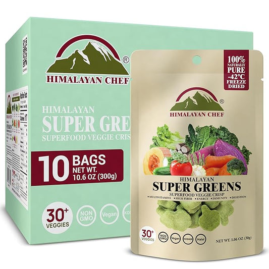 Himalayan Chef Super Greens Veggie Crisp 30g each Freeze-Dried Superfood Snack 30+ Organic Green Veggie Mix Protein-Rich, Nutrient-Packed, Gluten-Free 10 Pack