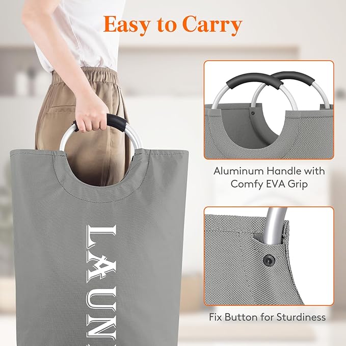 Lifewit 100L 2-Pack Large Laundry Basket, Collapsible Laundry Hamper with Aluminum Handles, Waterproof Freestanding Dirty Clothes Hampers for Laundry Room Bedroom Dorm Bathroom, Silver Grey