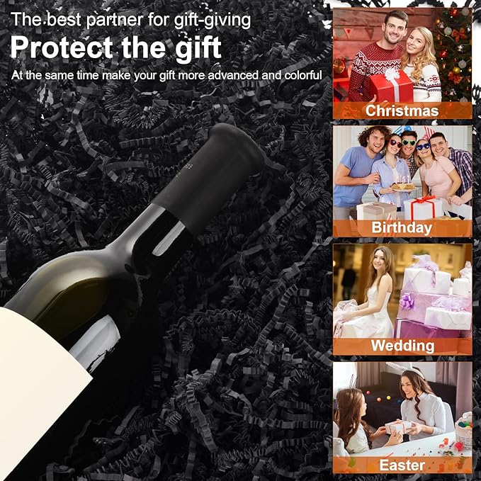 Darfukei Shredded Paper For Gift Baskets, 1/2LB (8 oz) Black Crinkle Paper Filler, Crinkle Cut Paper Shred For Birthdays, Weddings,Boxes Bags,Halloween Basket Filler,Anniversaries,Gift Wrapping