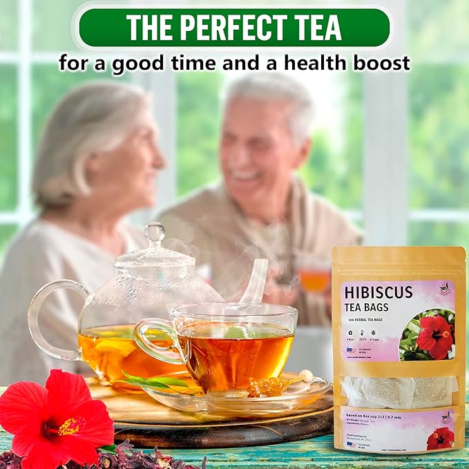 TeaDreamTea Hibiscus Tea Bags | 100 Bleach-Free Tea Bags | Caffeine Free | Dried Hibiscus Flowers | Hibiscus Flower Tea | Dried Flower Tea | Brew Hot or Iced |Herbal Hibiscus Tea