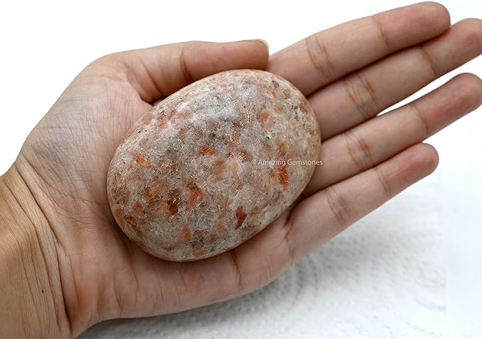 Amazing Gemstone Sunstone Crystals and Healing Stones - Extra Large Palm Stone Crystals Piedra - Crystal for Good Luck, Balanced Positive Energy, Meditation - Unique Stocking Stuffers, Gifts for Women