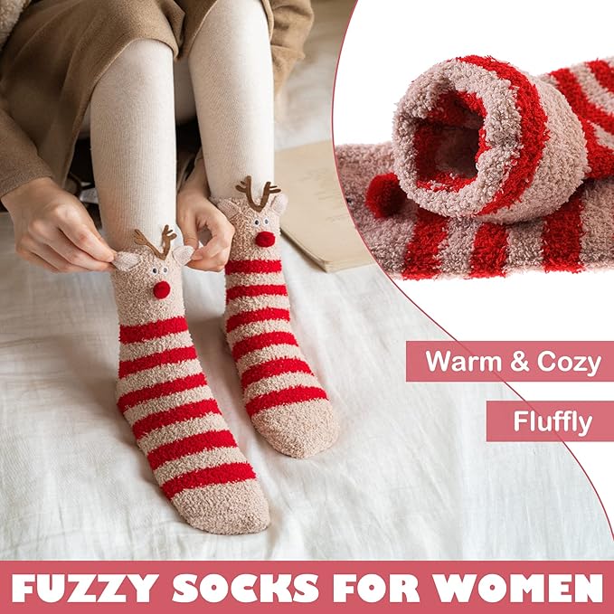 LINEMIN Womens Fuzzy Socks Cozy Fluffy Winter Warm Slipper Socks Microfiber Soft Home Sleeping Socks