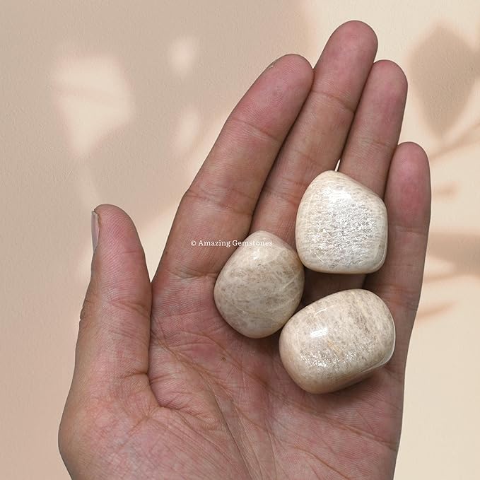 Amazing Gemstone Cream Moonstone Crystals and Healing Stones Tumbled - 1 oz Cream Moonstone Stone,Natural Healing Stones for Energy Balance,Stress Relief - Premium Polished Gems Rocks for Meditation