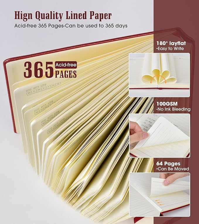 Lined Journal Notebook, 365 Pages B5 Large Journals for Writing College Ruled Notebook, Hardcover Leather Journal for Women Men, Daily Notebook for Work, Note Taking, 100Gsm Paper ( 7.6'' X 10'' Wine)