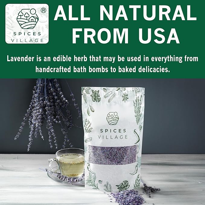 SPICES VILLAGE Lavender, Dried Lavender Buds, 2 oz, Herbal Tea, Potpourri, Wedding Confetti, Pillow - Kosher, Gluten Free, Vegan, Non GMO, Resealable Bulk Bag