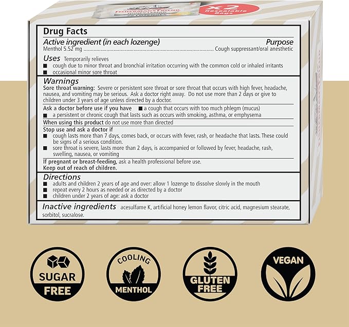 Fisherman's Friend Cough Drops, Cough Suppressant and Sore Throat Lozenges, Sugar Free Honey-Lemon, 5.52mg Menthol, 240 Drops (6 Packs of 40)