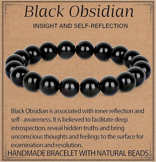 LPBeads Handmade Natural Gemstone Stretch Elastic Bracelet Healing Crystal Round Stone Beads Jewelry Gifts for Women Men