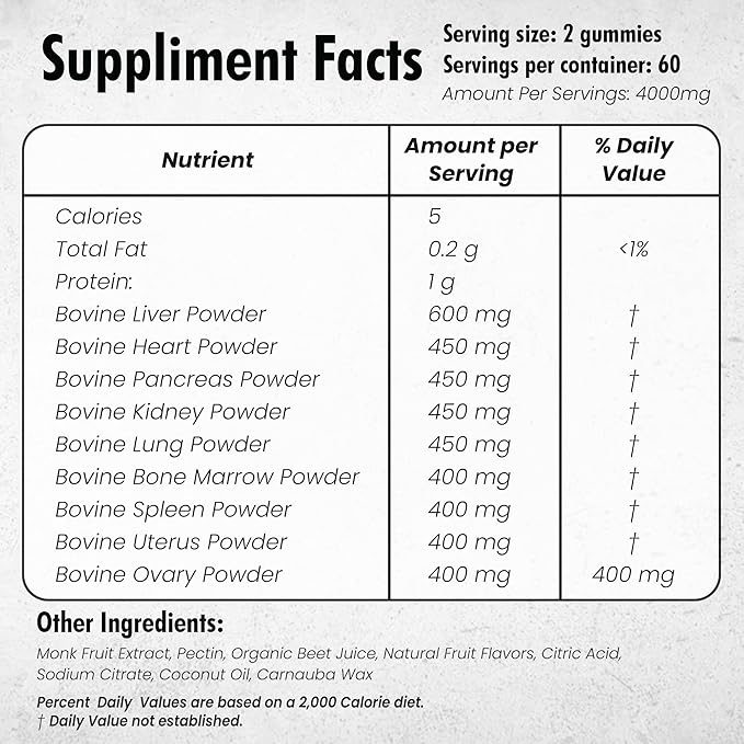 Beef Organ Supplement for Women | Grass Fed Beef Organs Liver Supplement | 9 Nutrient Rich Bovine Organs | Raised on New Zealand & Australian Pastures | No Fillers | Great Taste | 60 Gummies