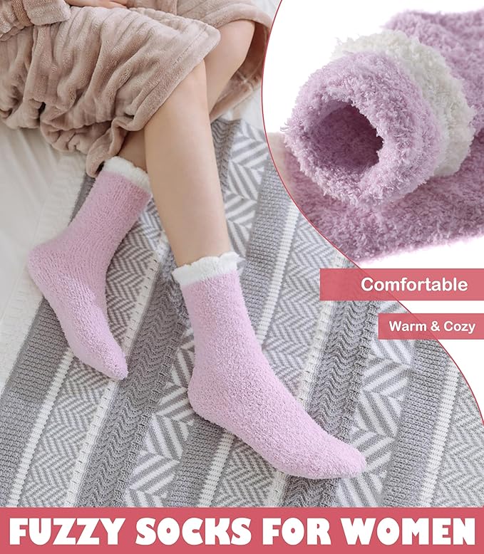 LINEMIN Womens Fuzzy Socks Cozy Fluffy Winter Warm Slipper Socks Microfiber Soft Home Sleeping Socks