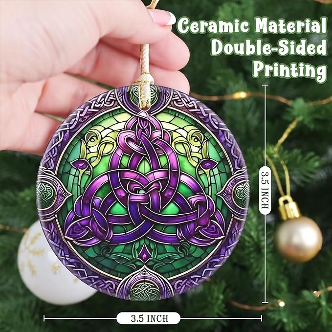 Celtic Knot Ceramic Christmas Ornament - 3.5 Inch Hanging Decoration for Christmas Tree, Gift Exchange or Holiday Presents