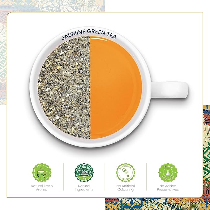 Dabri jasmine Green Tea Loose Leaf | 100g Pouch with Dried Jasmin Flowers | Natural Green Tea with Jasmin | Antioxidant-Rich & Pure Flavor