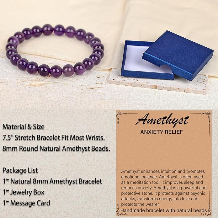 LPBeads Handmade Natural Gemstone Stretch Elastic Bracelet Healing Crystal Round Stone Beads Jewelry Gifts for Women Men