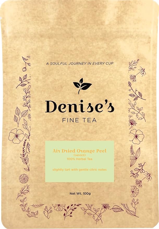 Denise's Fine Tea, Air Dried Sweet Orange Peel, Herbal Tea, Caffeine-Free Fruit, Loose, Kosher, Vegan (100g)