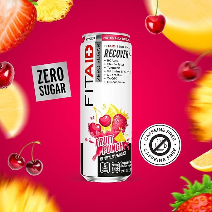FITAID ZERO Sugar, Keto-Friendly, Number 1 Post-Workout Recovery Drink, Contains Zero Sugar, BCAAs, Glucosamine, 5 Calories, Keto Variety Pack, 12 Fl Oz (Pack of 12)