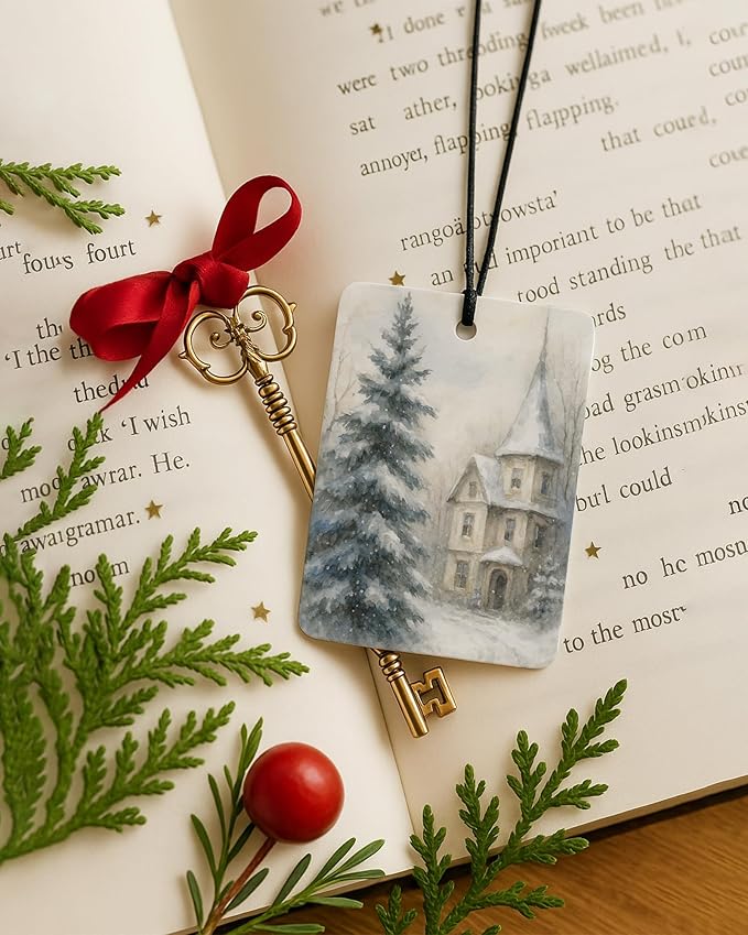 Winter Christmas Berry Car Air Freshener 4 Pcs, Rustic Winter Santa Reindeer Snowman Hanging Air Freshener for Cars Closet Drawer Books, Christmas Car Accessories Mirror Decor for Women