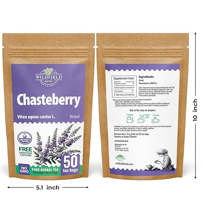 50 Bags Chaste Tree Berry Сhasteberry Tea Vitex Tea Herb (Vitex Agnus-Castus) - 50 Count 2 g Bags Chaste Tree Berry Herbal Vitex Sauzgatillo