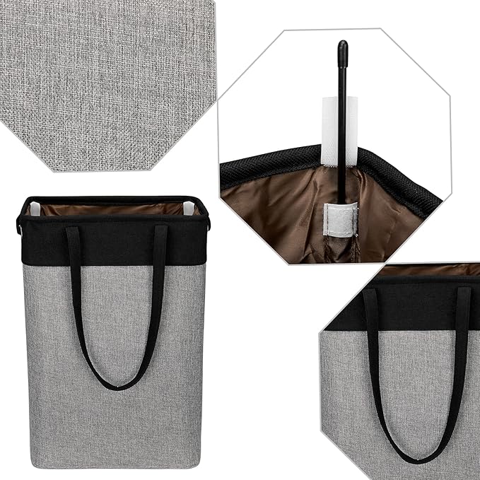 Collapsible Laundry Baskets Double Laundry Hampers Large Foldable Laundry Basket Organizer with Straps Black Gray Cloth Laundry Hamper for Dirty Clothes, QY-SC23-2