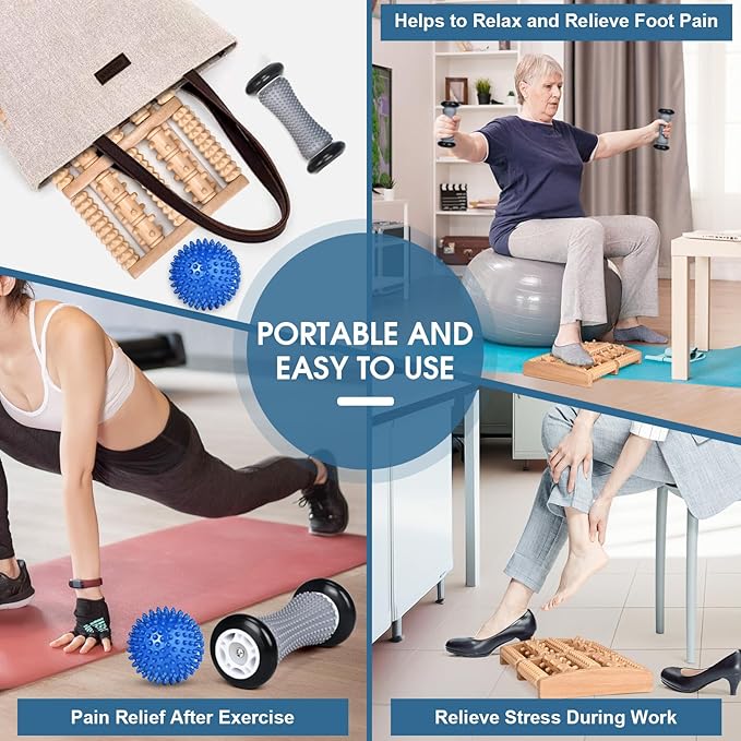 3PCS Foot Roller Plantar Massager for Plantar Fasciitis Relief and Reflexology, Plantar Roller Massager, Plantar Neuropathy Pain Reliever,orRelaxMuscles Wooden Reflexology Massage