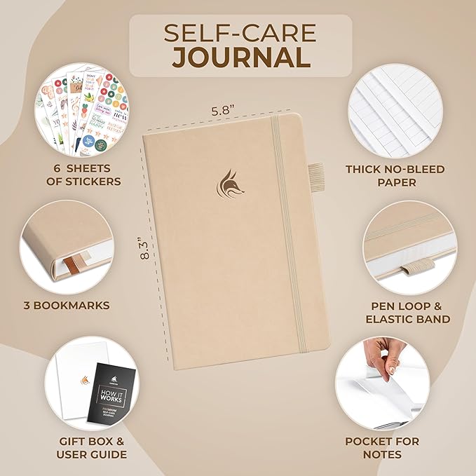 Clever Fox Self-Care Journal Premium – Daily Gratitude & Mental Health Notebook for Women – Reflection & Personal Development Journal (Seashell)