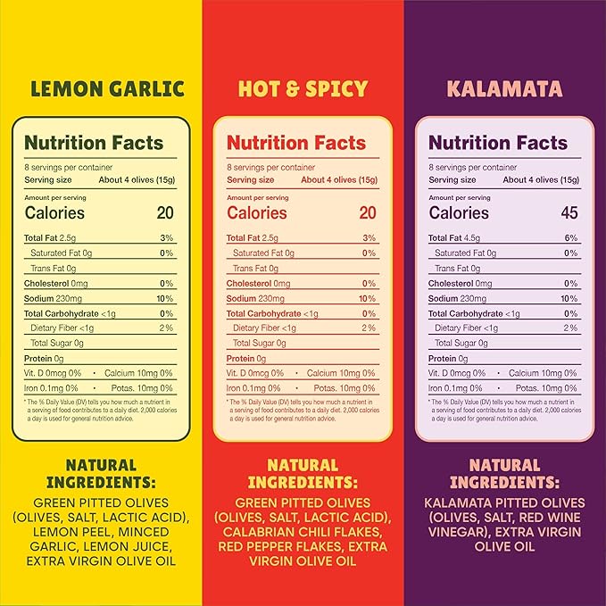 Freestyle Snacks Olive Snack Packs - Fresh Pitted Kalamata & Green Olives, Jumbo-Sized, Grown in Greece, Salty Snack, All Natural, Non-GMO, Paleo, Sugar-Free, Keto Snacks - Variety Pack, 4oz (3 Pack)