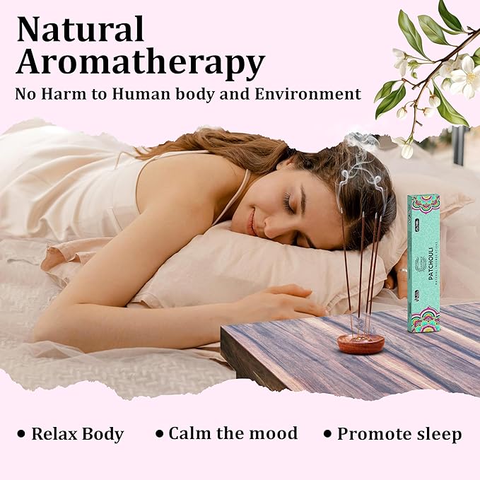 Raajsee Patchouli Incense Sticks (180 gm), 100% Pure Organic Natural Hand Rolled Free from Chemicals - Patchouli Incense Perfect for Aromatherapy, Cleansing, Meditation, and Church(Pack of 12)