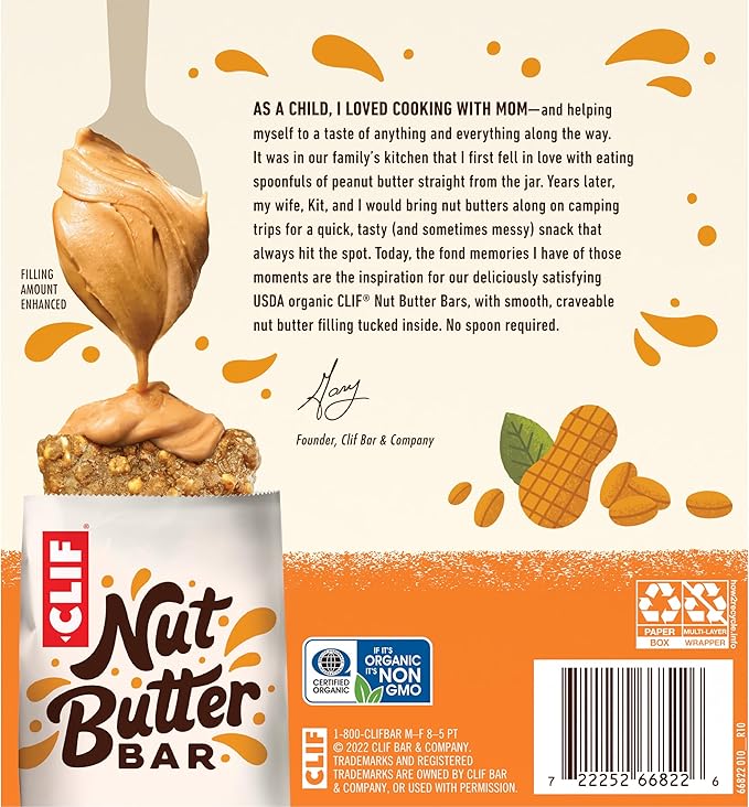 CLIF Nut Butter Bar - Peanut Butter - Filled Energy Bars - Non-GMO - USDA Organic - Plant-Based - Low Glycemic - 1.76 oz. (5 Pack)