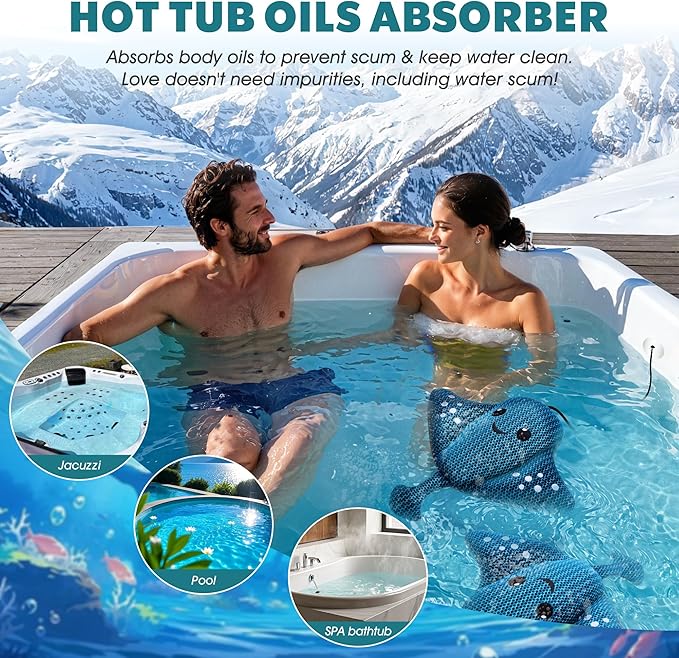 Hot-Tub-Scum-Absorber-Devilfish-Hot-Tub-Floating-Sponge-Scum-Remover Reusable-Scum-Bug-Hot-Tub-Oil-Scum-Absorbing-Sponge for Keep Water Cleaner Spa Pool Bath Scum-Hot-Tub-Accessories 2 Pack