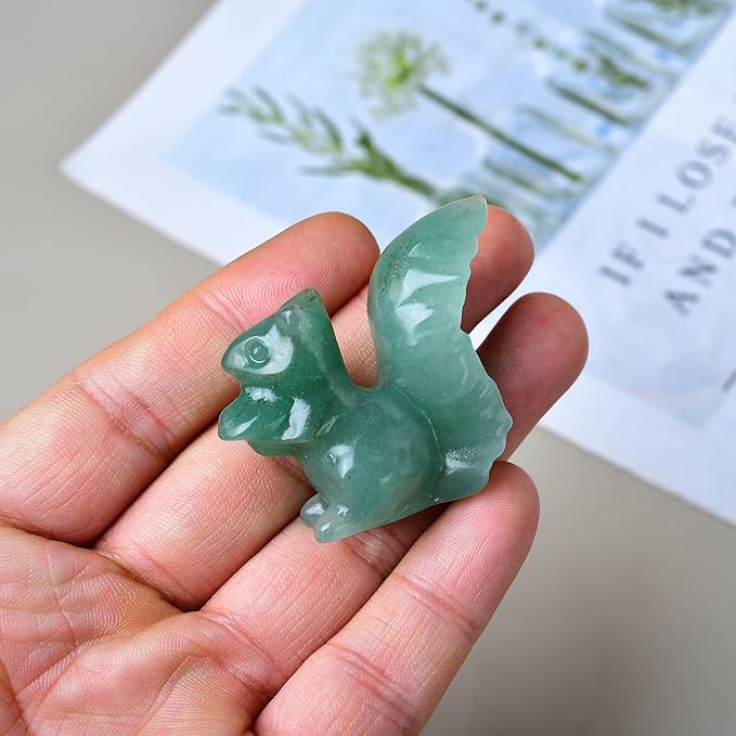 Green Aventurine Squirrel Crystal Healing Stone Spiritual Meditation Pocket Figurine Statue Natural Gemston Hand Carved Polished Home Room Office Desk Decoration Gift Collect