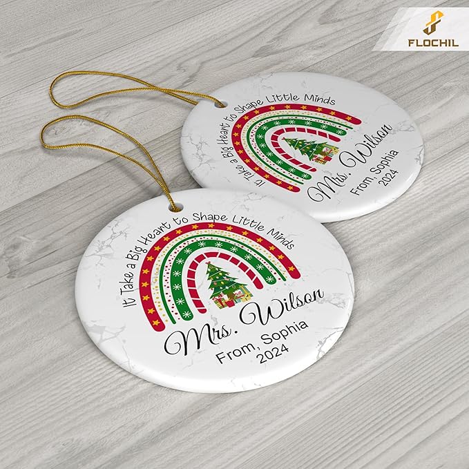 FLOCHIL Personalized Christmas Ornament, Custom Best Teacher Ornament with Name, Teacher Appreciation Gift, Christmas