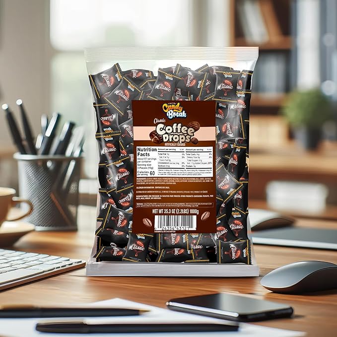 Candy Break Coffee Drops, Center Filled Hard Candy, Coffee Candy Individually Wrapped Snacks, Espresso Flavored Hard Candies, Caffeine Candies 2.2 Pound Bulk Bag, Pack of 1