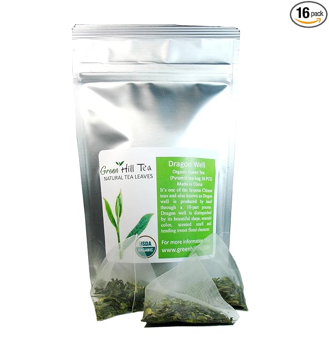 Organic Dragon Well , a classic Chinese Green tea distinguished by its color , shape and taste 16 tea bags