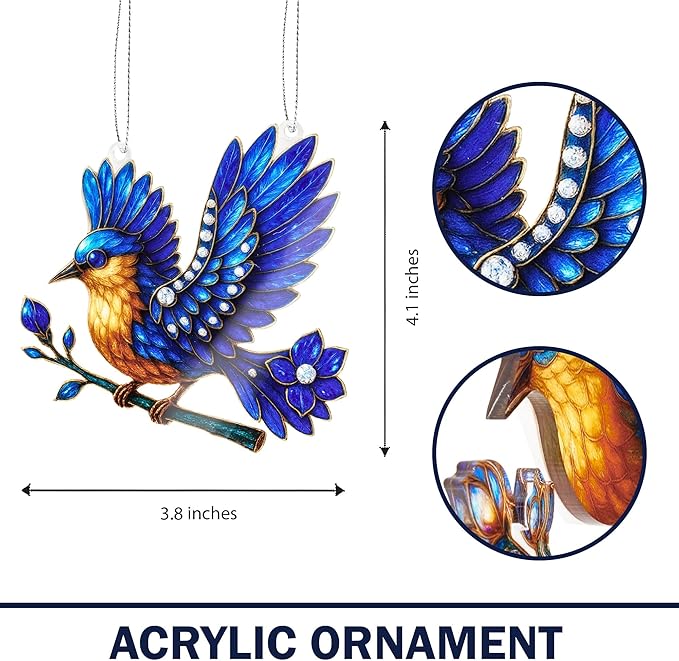 Bluebird Ornament - Sapphire Wing Songbird – Gift for bird lovers – bluebird christmas ornament 2025– Suncatcher Effect Window – White elephant gifts - Xmas Tree Funny Decoration