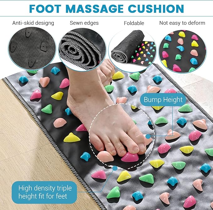 Foot Pressure Point Mat, Foot Matt Pressure Points, 2 in 1 FootMassager Pad, Dismountable Acupressure Mats, Acupressure Tool for Relaxation (Black)