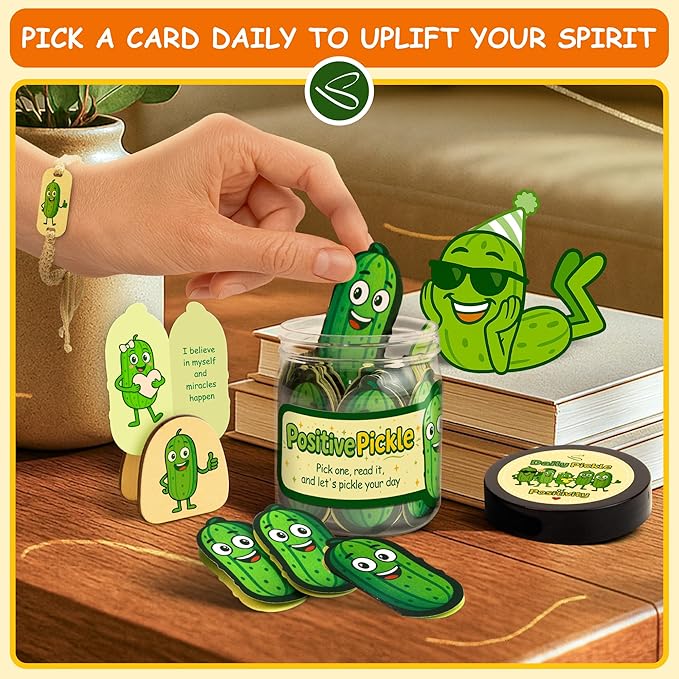 Positive Pickle Affirmation Jar - 60 Daily Affirmation Cards For Women, Teenage Girl Birthday Gifts, Inspirational Quotes Teacher Gifts, Stocking Stuffers For Teen Girls Trendy Stuff Christmas Gift