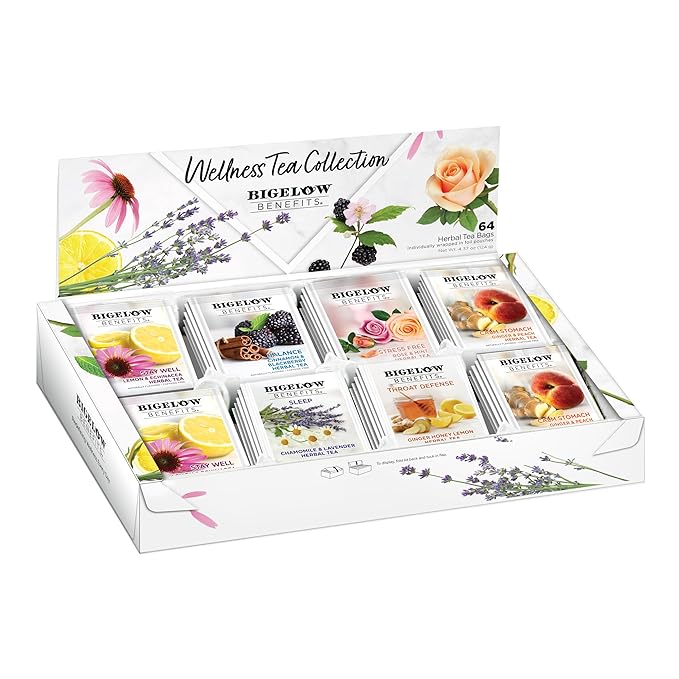 Bigelow Benefits Wellness Tea Collection, Variety Gift Box Sampler, 64 Tea Bags, (Pack of 1