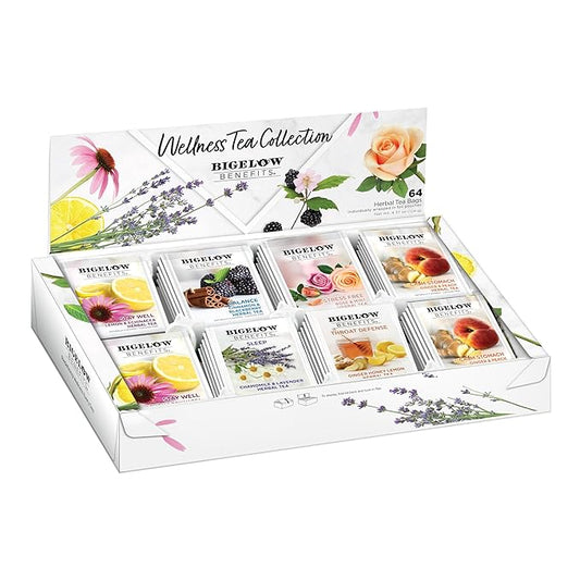 Bigelow Benefits Wellness Tea Collection, Variety Gift Box Sampler, 64 Tea Bags, (Pack of 1