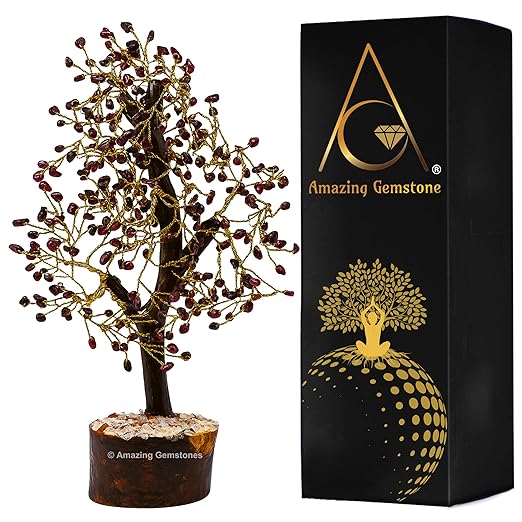 Amazing Gemstone Crystals and Healing Stones Birthday Gifts for Women - Garnet Crystal Tree of Life Home Decor Stocking Stuffers, Bookshelf, Room, Meditation Gift for Mom Dad, Unique Birthday Gifts