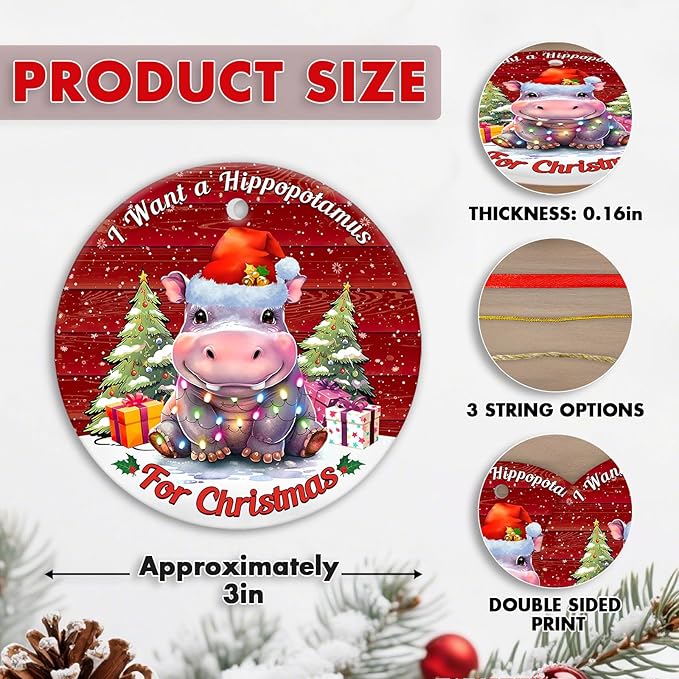 I Want a Hippopotamus for Christmas Ornament, Cute Hippo Tree Decoration with Lights, Funny for Men Women 2025
