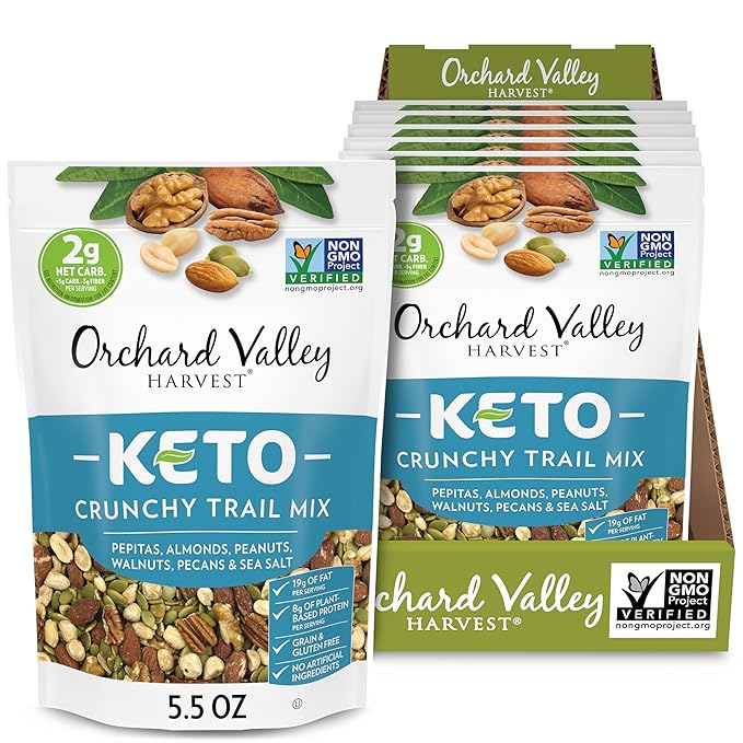 Orchard Valley Harvest Keto Crunchy Trail Mix, 5.5 Ounces (Pack of 6), Pepitas, Almonds, Peanuts, Walnuts, and Pecans, Low Carbs, Non-GMO, No Artificial Ingredients, Healthy Snacks for Adults